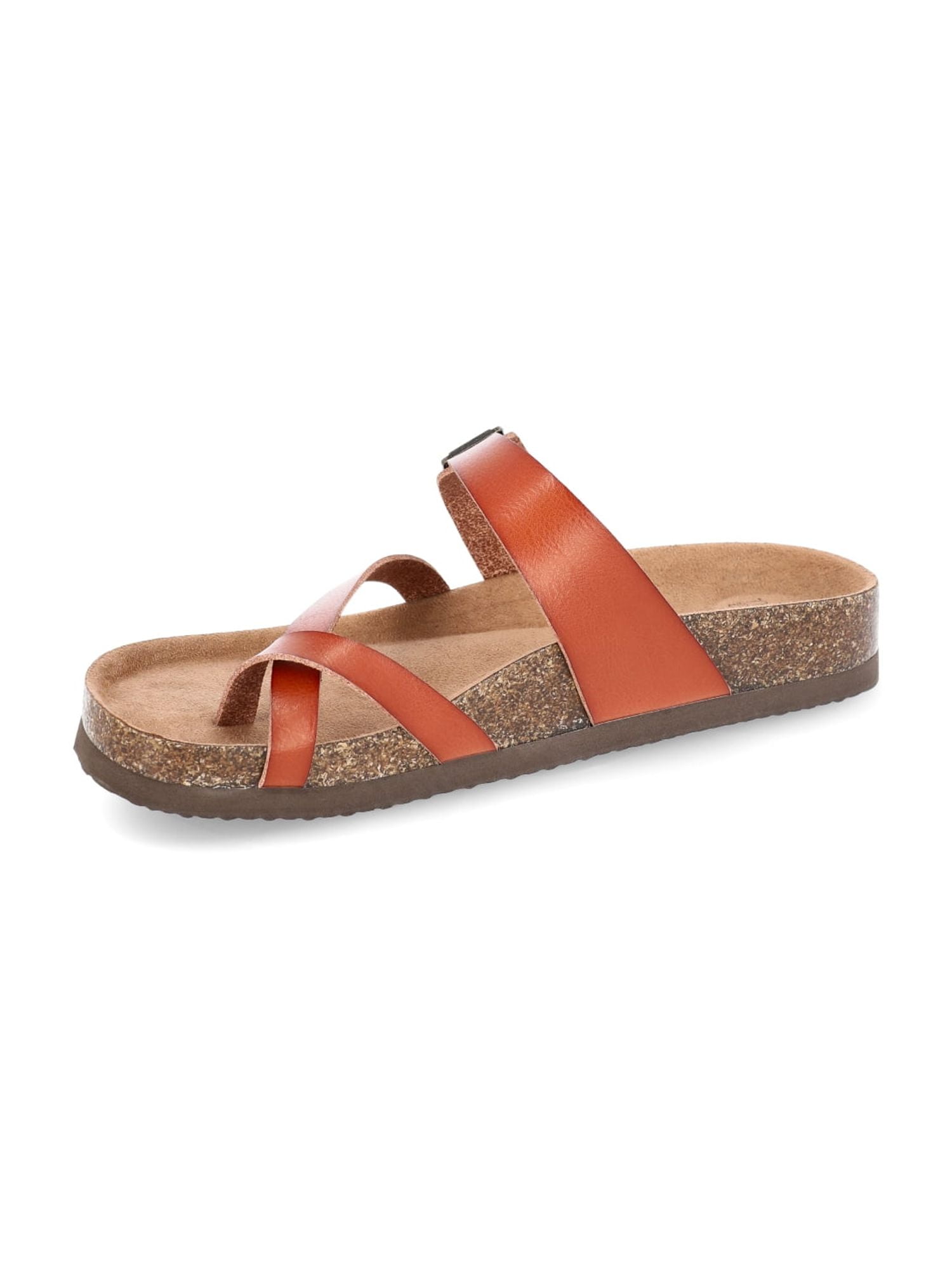 Time and Tru Women's Asymmetric Strap Footbed Sandals, Wide Width Available