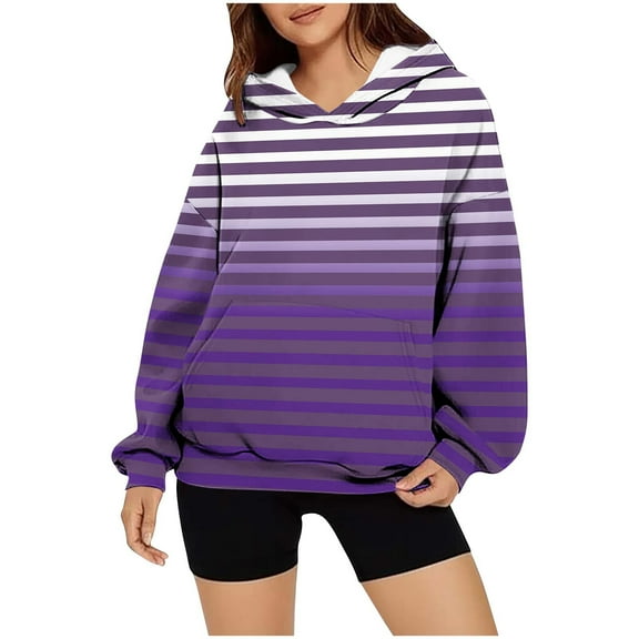 cocolona Womens Striped Hoodie Fall Winter Casual Long Sleeve Oversized Hooded Sweatshirts Trendy Pullover Tops with Pockets