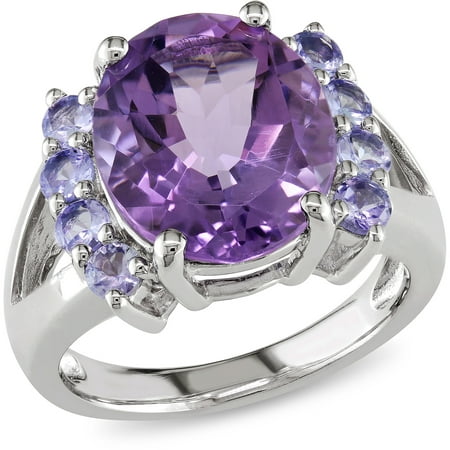 4-3/5 Carat T.G.W Amethyst and Tanzanite Sterling Silver Cocktail Ring