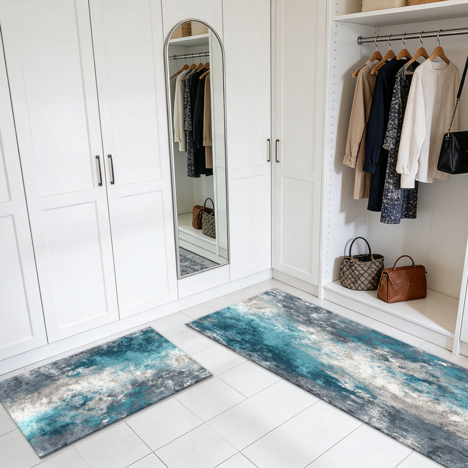 3 Piece Kitchen Rug Set, Non-Slip And Washable, Abstract Pattern Kitchen Hallway Rug, Soft And Comfortable, Suitable For Sinks, Floors, Entrances, Hallways and Bathrooms