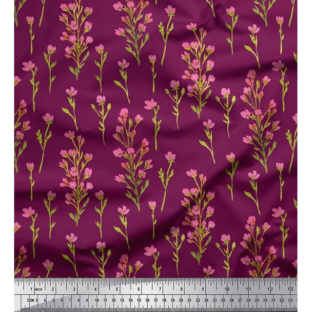 Soimoi Moss Georgette Fabric Flower Watercolor Printed Fabric 1 Yard 42 Inch Wide