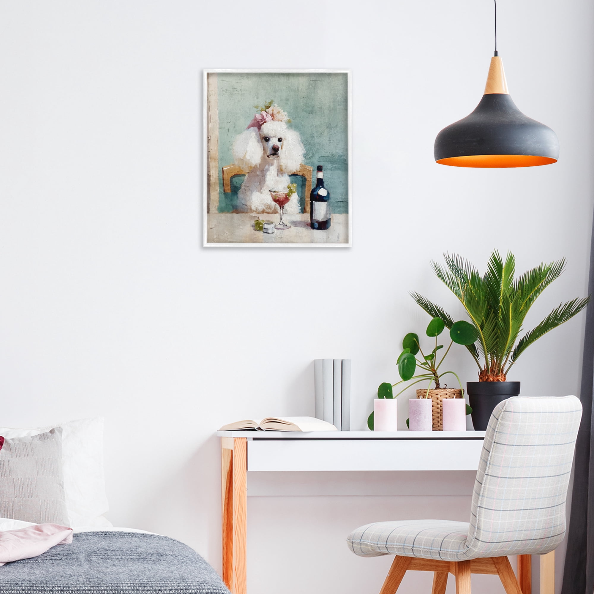 Stupell Industries Poodle At Lunch White Framed Giclee Art, design by Annabelle Hall