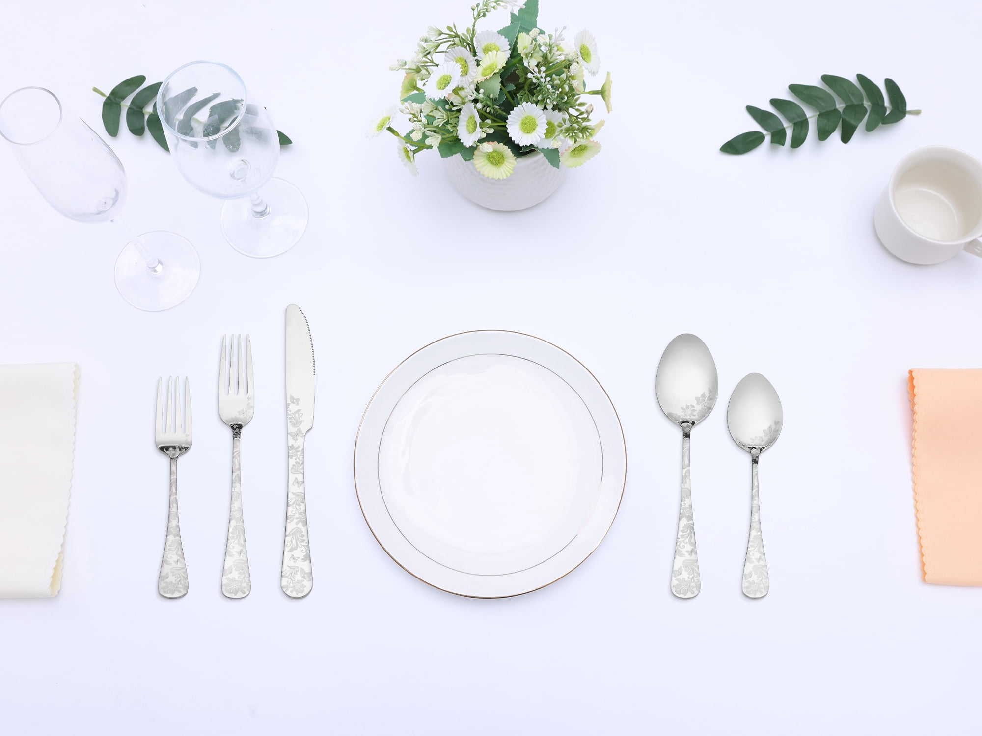 Unique Bargains 20 Pieces Stainless Steel Silverware Set Flatware Set Silver