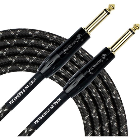 KIRLIN Premium Plus Instrument Cable with Charcoal Gray and White Woven Jacket 12 ft.