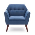 thumbnail image 4 of Linen Fabric Reading Chair with Solid Wood Legs,Upholstered Single Sofa with Diamond-Shaped Tufted Back for Living room,Bedroom & Study Room,Blue, 4 of 6