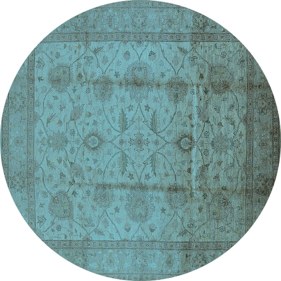 Ahgly Company Indoor Round Oriental Light Blue Industrial Area Rugs, 8' Round