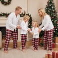 thumbnail image 2 of Family Matching Pajamas Set Solid Long Sleeve Lapel Tops Plaid Pants Holiday Pajamas Sleepwear, 2 of 10