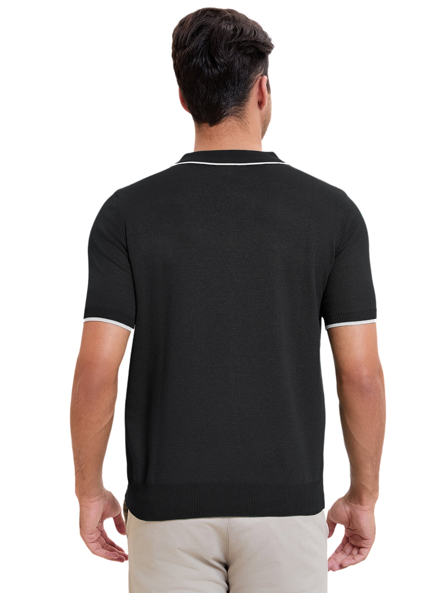 DARING DIVA Men's Formal Short Sleeved Zipper Slim Fit Classic Polo Shirts S Black