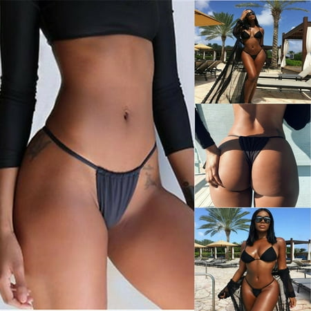 Tie Side Bikini - Womens Swimwear Brazilian Cheeky Bikini Bottom Side Tie Thong Bathing Swimsuit Black Size S