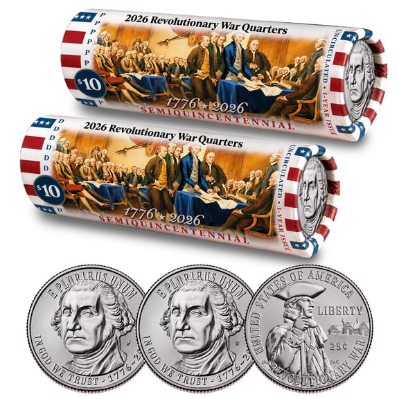 Collectible 2026 P & D Set • Revolutionary War Quarter DECLARATION OF INDEPENDENCE Coin Rolls • America's 250th Anniversary