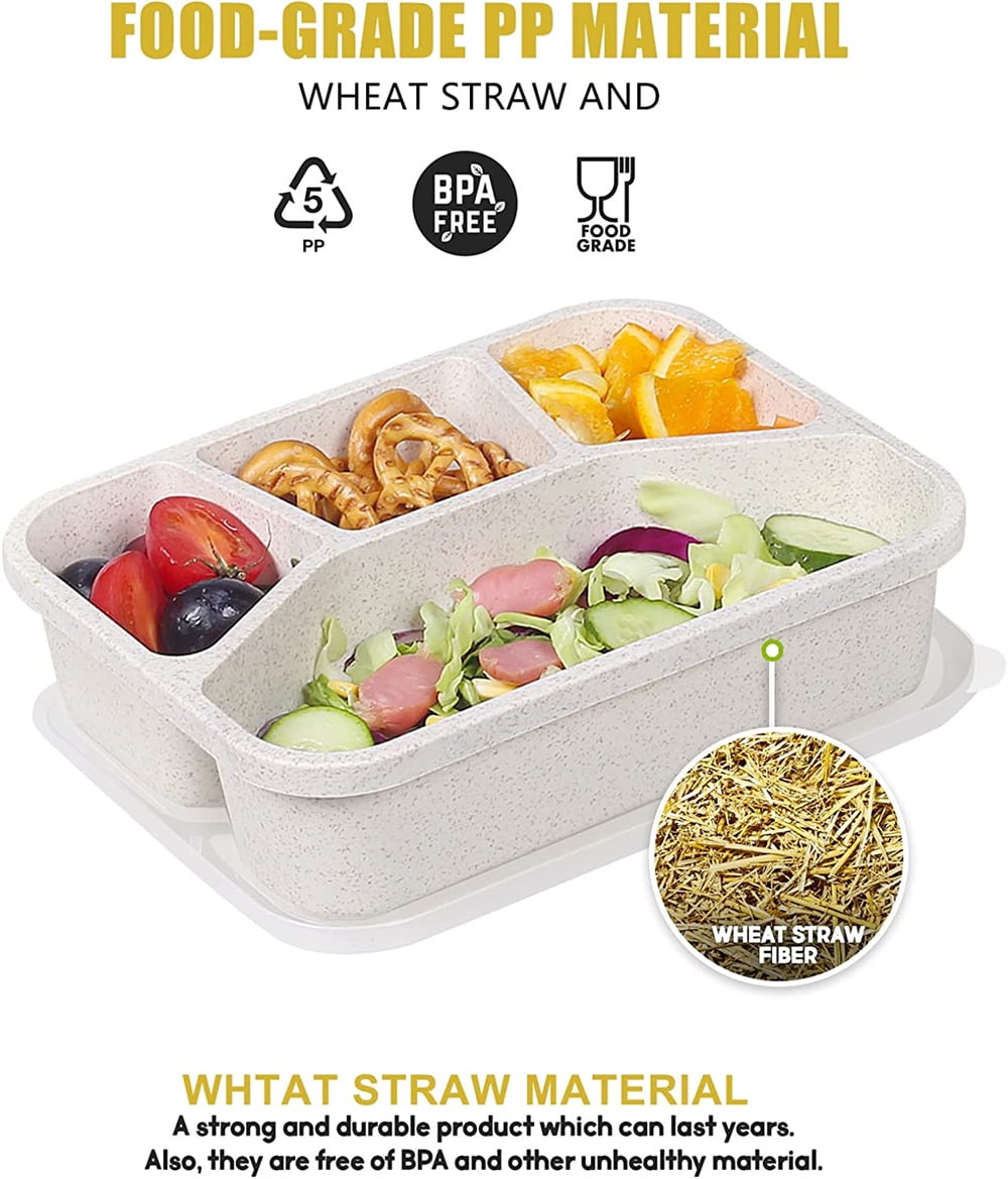 4-compartment Square Meal Prep Container, Wheat Fiber Lunch Box, Portable