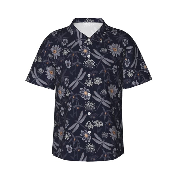 Balery Wildflowers And Dragonflies Camisas hawaianas de manga corta para hombre, camisas playeras de corte holgado, camisas de vacaciones con botones,Large