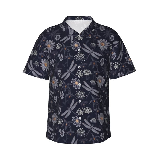 Fotbe Wildflowers And Dragonflies Camisa Hawaiana para Hombre Unisex – Camisa Casual de Verano con Botones de Manga Corta de Algodón y Lino,3X-Large