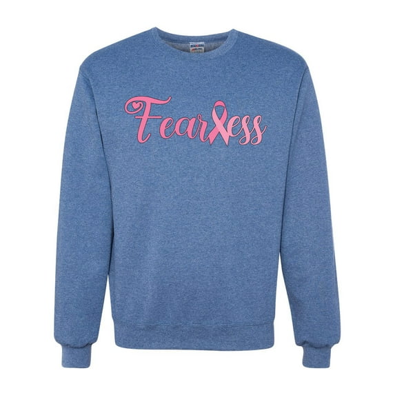 Wild Bobby, Fearless Pink Ribbon Support Warrior Women, Breast Cancer Awareness, Unisex Crewneck Graphic Sweatshirt, Vintage Heather Blue, 3X-Large