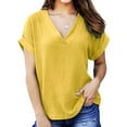 thumbnail image 5 of Scyoekwg Graphic Tees for Women Summer Trendy Classic Solid Color Casual Short Sleeve Tshirt Plus Size V-Neck Button Roll Up Sleeve Loose Comfy Blouse Going Out Tops T Shirt (Yellow,XXL), 5 of 6