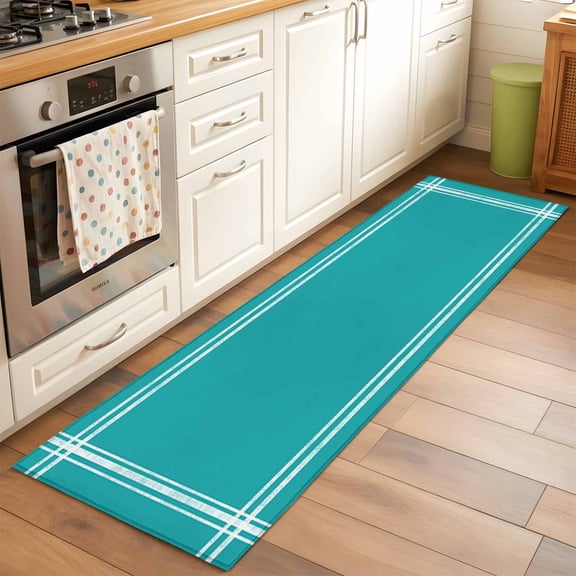 Teal Blue Runner Rug for Hallway 2x6ft, Solid Color Non Slip Floor Mat Washable Low-Profile Indoor Carpet for Living Room, Bedroom, Dining Room