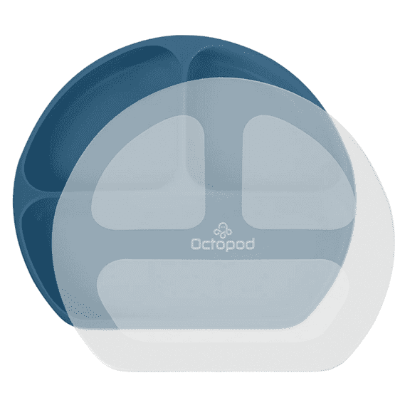 Octopod® Silicone Suction Triangle Plate with Lid for Babies and Toddlers – BPA-Free, Divided Non-Slip Plate with Secure Cover – Microwave & Dishwasher Safe, Baby-Led Weaning Friendly (Space Blue)