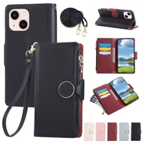 Allytechgroup iPhone 15 Plus Case Wallet with Strap & Zipper Pocket, Crossbody Phone Case for Apple iPhone 15 Plus Cover with Card Slots, Stand Function, Magnetic Closure PU Leather Folio Case,Black
