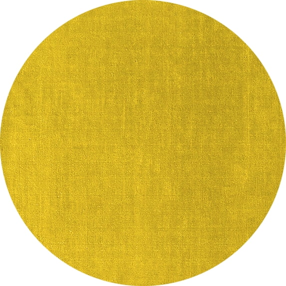 Ahgly Company Machine Washable Indoor Round Solid Yellow Modern Area Rugs, 6' Round