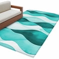 thumbnail image 2 of 3x5Ft Area Rugs Turquoise Stripes Non-Skid Rubber Backing Large Rectangle Rugs - Living Room Bedroom Home Office, Vintage Farmhouse Ripple Texture Art Indoor Floor Mat Carpets Washable Rug, 2 of 9