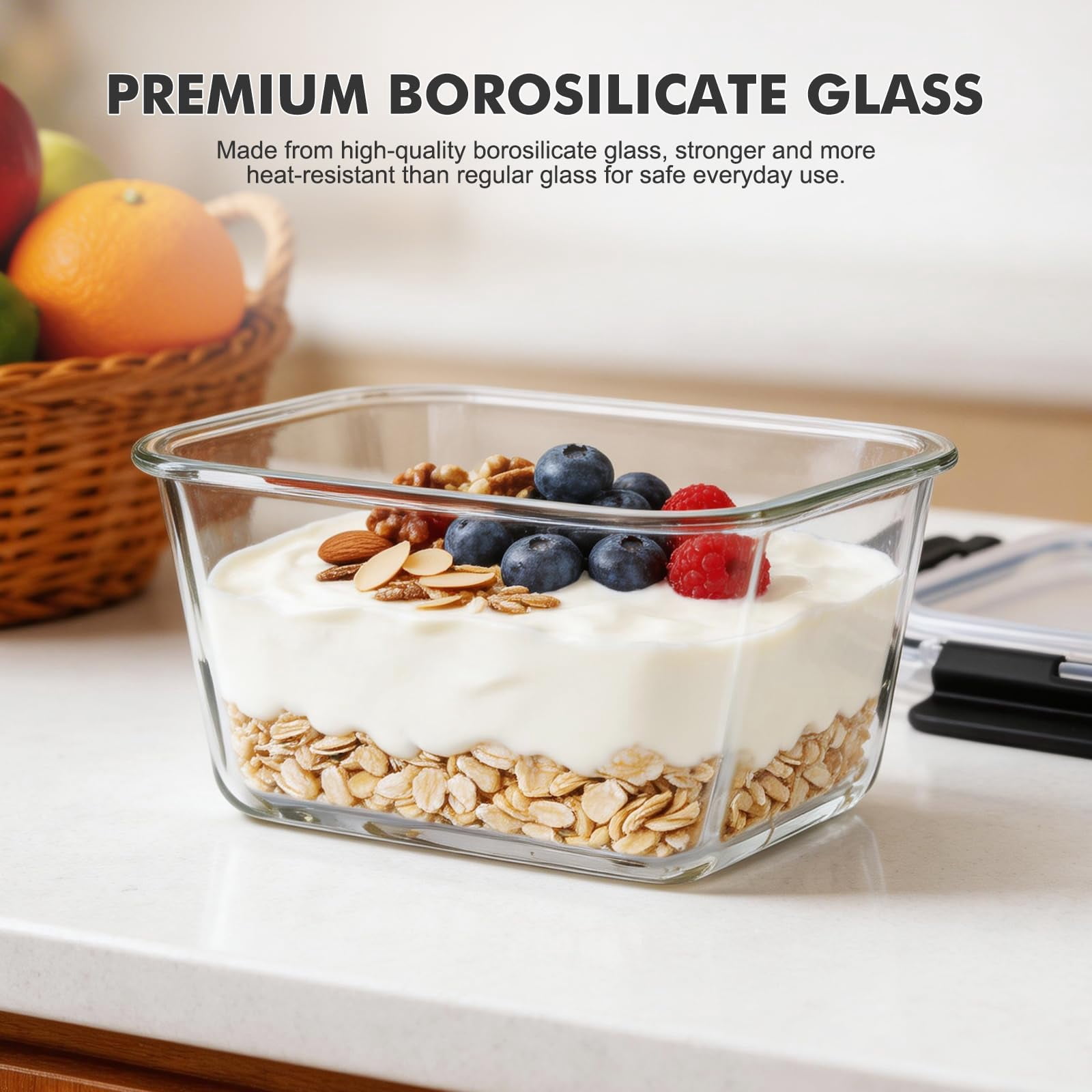 Glass Food Storage Containers with Lids – Airtight Meal Prep Containers, Leak-Proof Locking Bento Boxes for Microwave, Oven, Freezer, Dishwasher, BPA Free