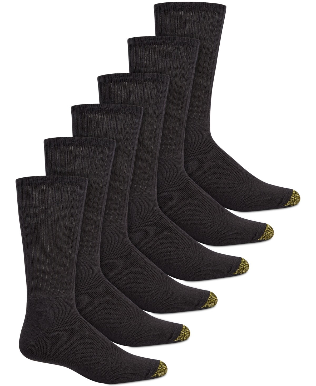 Men's GOLDTOE® 6-Pack Harrington Crew Socks Color: Black Size: 6-12