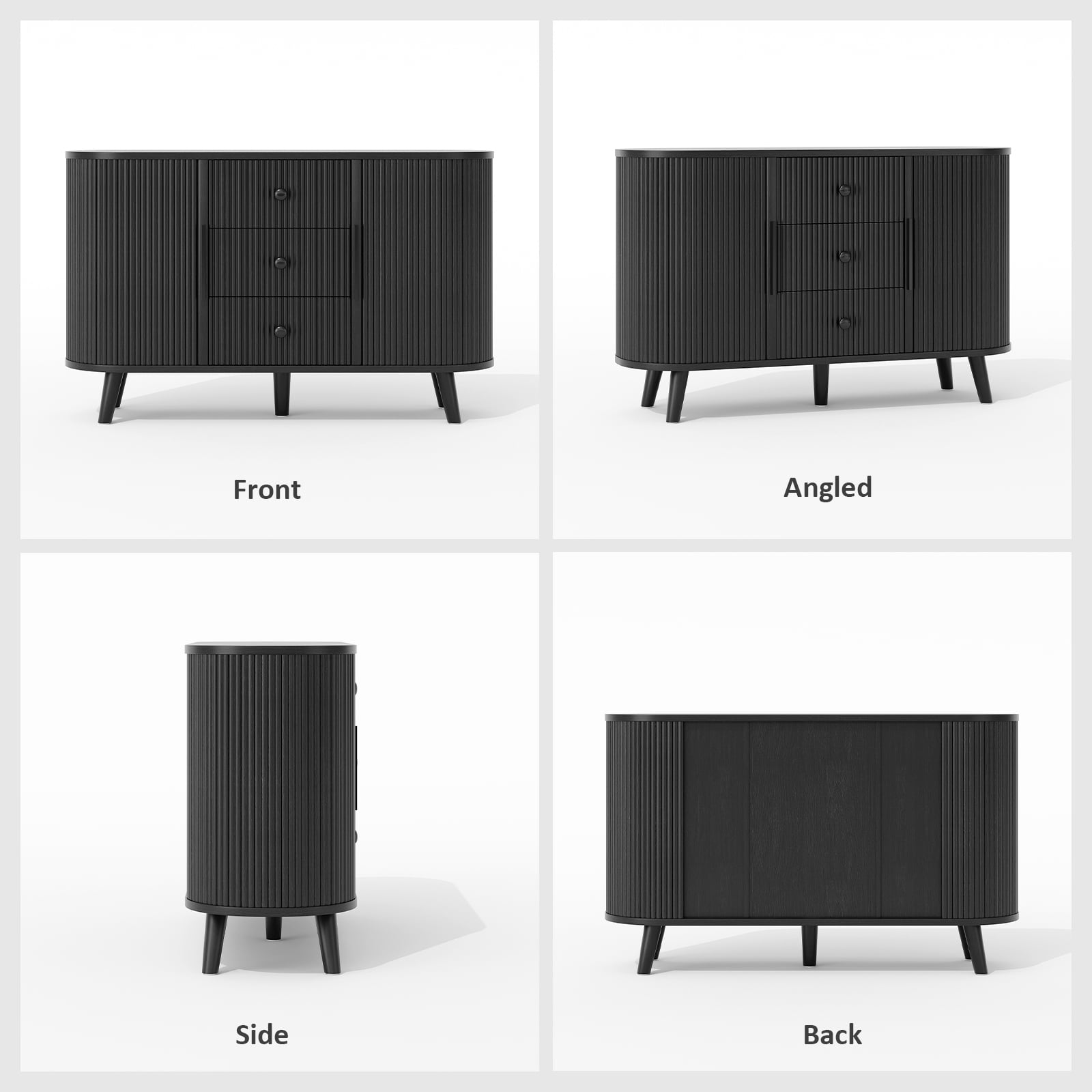 Hommoo Sideboard Buffet Cabinet with 2 Sliding Tambour Doors and 3 Drawers, Credenza Storage Cabinet with Adjustable Shelves for Living Room, Black
