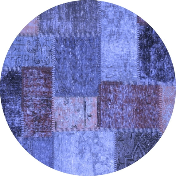Ahgly Company Indoor Round Patchwork Blue Transitional Area Rugs, 8' Round