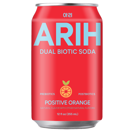 ARIH Dual Biotic Soda, Functional Prebiotic and Postbiotic Soda, Low Sugar, Positive Orange, 12 fl oz