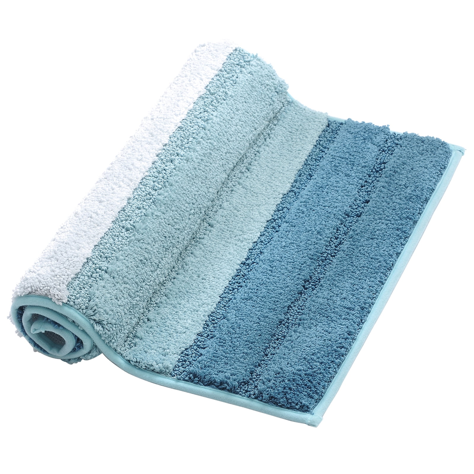 Striped Bathroom Rug Gradient Bath Mat Non-Slip Door Mats Soft Shaggy Thick Bath Rugs Absorbent machine washable Floor Mats for Bath Room, Toilet, Bedroom, Kitchen，20''x 32''，Blue