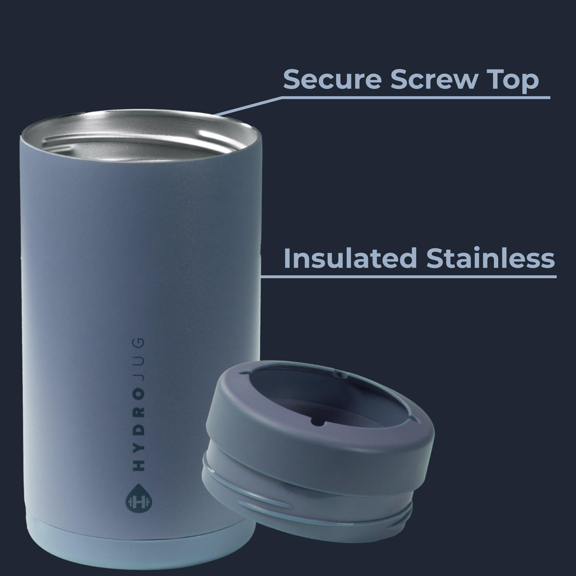 HydroJug Can Cooler - Standard 2-in-1 Insulated Can Cooler Cup 16oz - Stainless Steel, Non-Slip Rubber Base, Screw-Top Lid - Cascade
