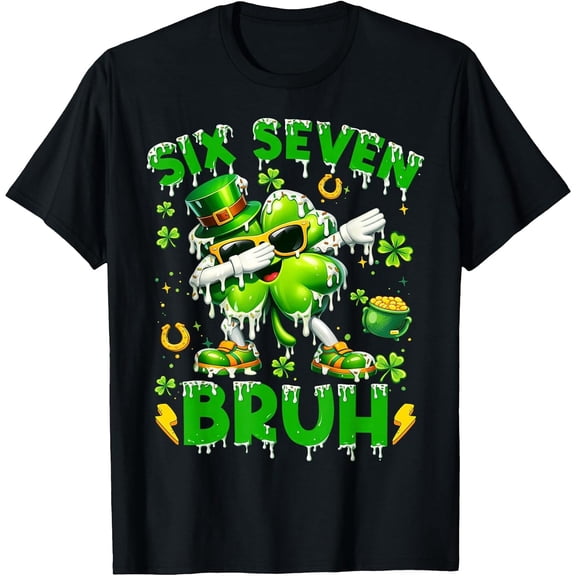 Six Seven St Patricks Day 67 Dab Shamrock Ice Cream Drip Boys Girls T-Shirt, T-Shirt for Kids Youth, 180gsm, 100% Cotton