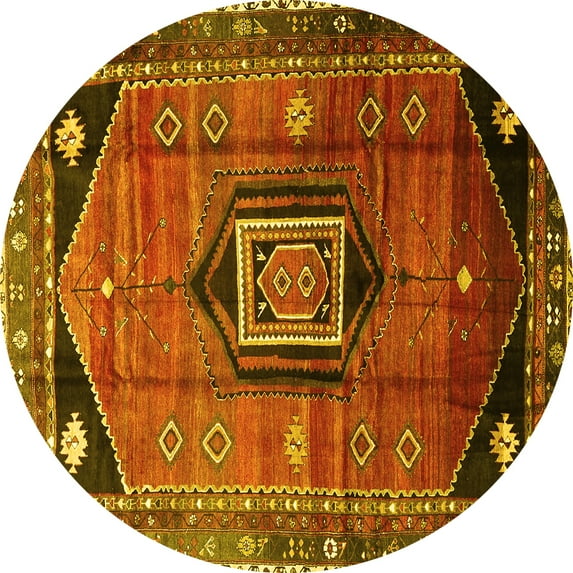 Ahgly Company Machine Washable Indoor Round Persian Yellow Traditional Area Rugs, 8' Round