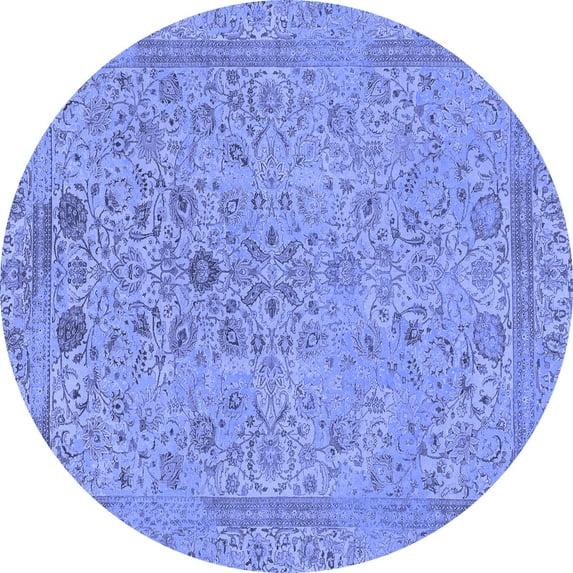 Ahgly Company Machine Washable Indoor Round Abstract Blue Modern Area Rugs, 4' Round