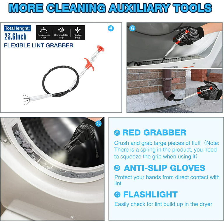 Dryvenck 2PCS Dryer Vent Cleaning Kit, Dryer Vent Cleaner Brush ,Vacuum  Attachment (Blue) 