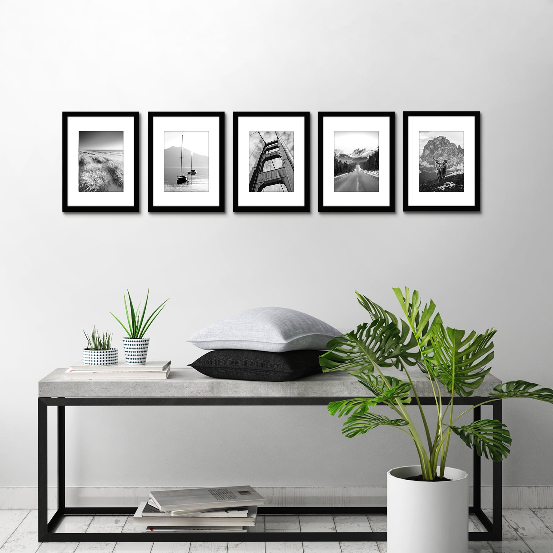 Americanflat 9x12 Picture Frame in Black - Displays 6x8 With Mat and 9x12 Without Mat - Set of 5 Frames with Sawtooth Hanging Hardware For Horizontal and Vertical Display