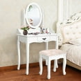 thumbnail image 6 of Gymax Vanity Wood Makeup Dressing Table Stool Set w/ Drawer & Mirror Jewelry Desk White, 6 of 10