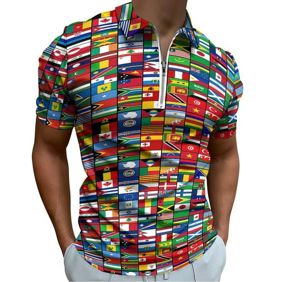 The World's Flags Men Zipper T-shirt Summer Casual Short Sleeve T-shirt Top