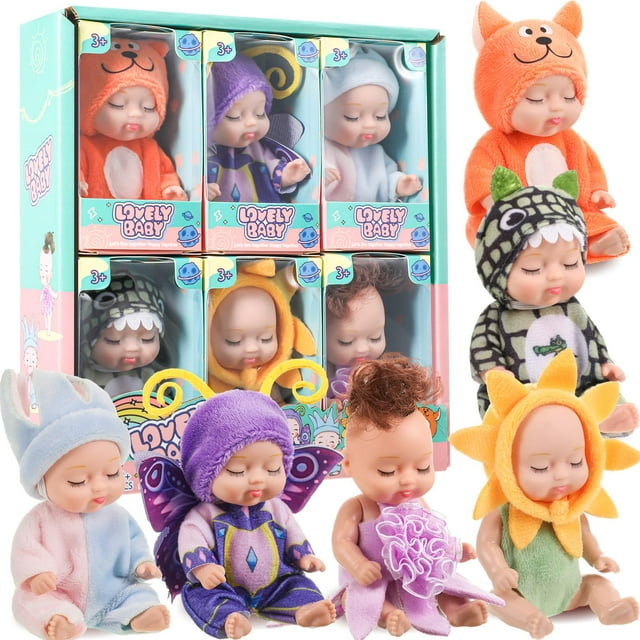 Minimuñecas Hanaive Reborn de 11 cm con 6 atuendos, juego de 6 niñas