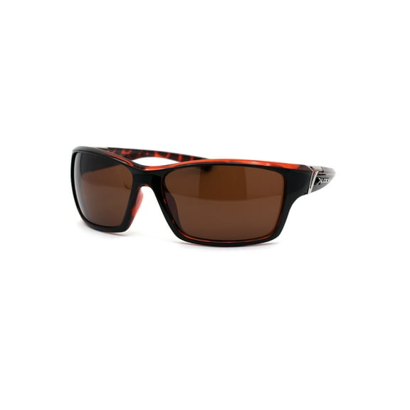 Mens Xloop Color Mirror Warp Rectangular Sport Plastic Sunglasses Black Tortoise Brown