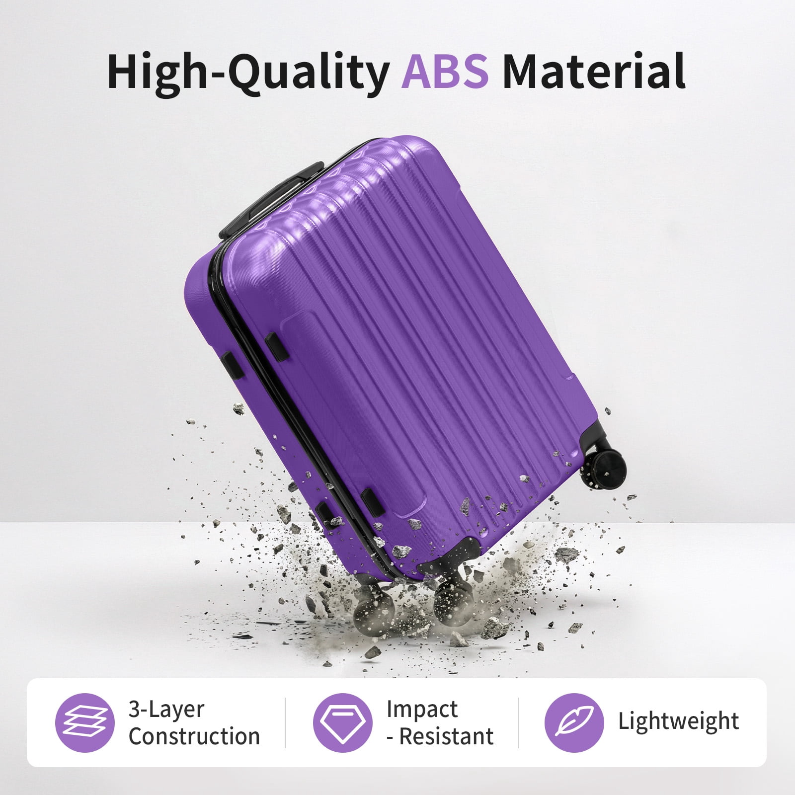 20in 24in 28in 3PCS Suitcase Set Vertical Striped Frosted Case ABS Trolley Case, Purple