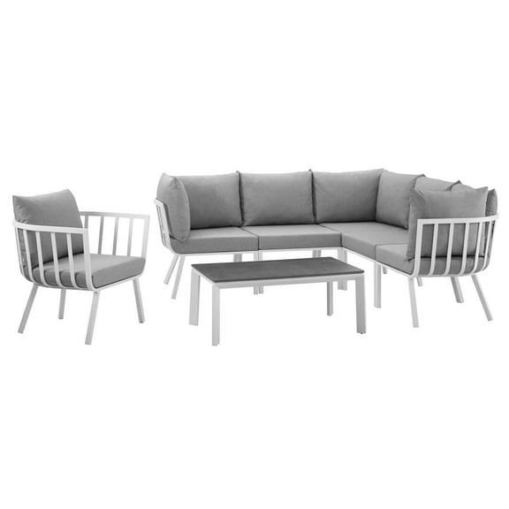 Lounge Sectional Sofa Chair Set, Aluminum, Metal, Steel, White Grey Gray, Modern Contemporary Urban Design, Outdoor Patio Balcony Cafe Bistro Garden Furniture Hotel Hospitality