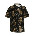 thumbnail image 2 of Balery Gold Glitter Pineapples Print Men's Hawaiian Shirts Short Sleeve Beach Shirt Relaxed Fit Vacation Button Down Shirts-Large, 2 of 9