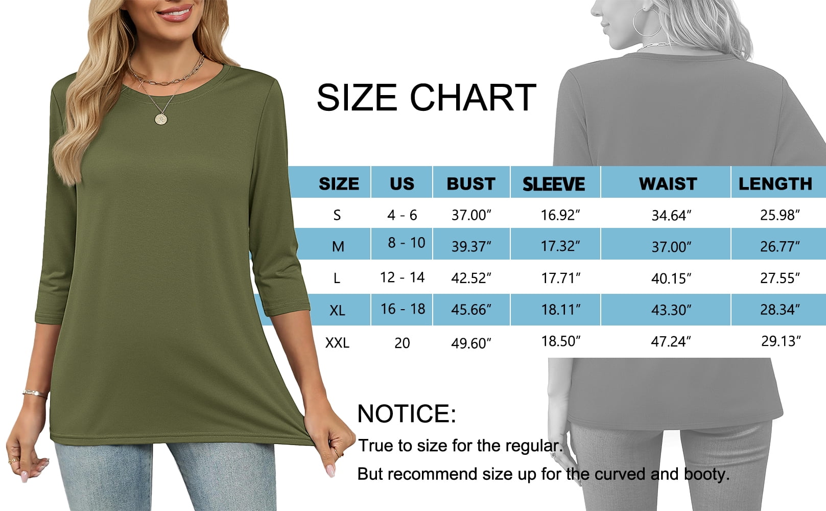 MOSHU 3 Pack 3/4 T Shirts for Womens Crew Neck Womens Shirts Dressy Basics Tees Casual Loose Fit Fall Tops