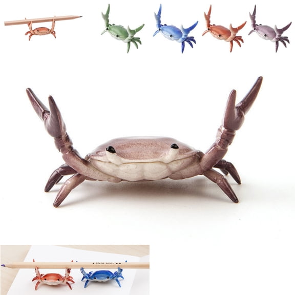 Desk Crab Pen Holder, Funny Weightlifting Crabs Shaped Spoon Holders, Mini Tiny Animal Pencil Rest, Realistic Creative Penholders Storage Accessories, Bracket Gift(Purple)
