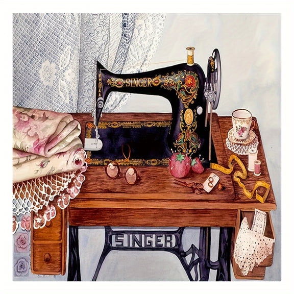 5D DIY Artificial Full Diamond Painting Set - Adult Beginner, Retro Singer Sewing Machine for Home Wall Decor & Gift - Perfect for Art Lovers & Adults