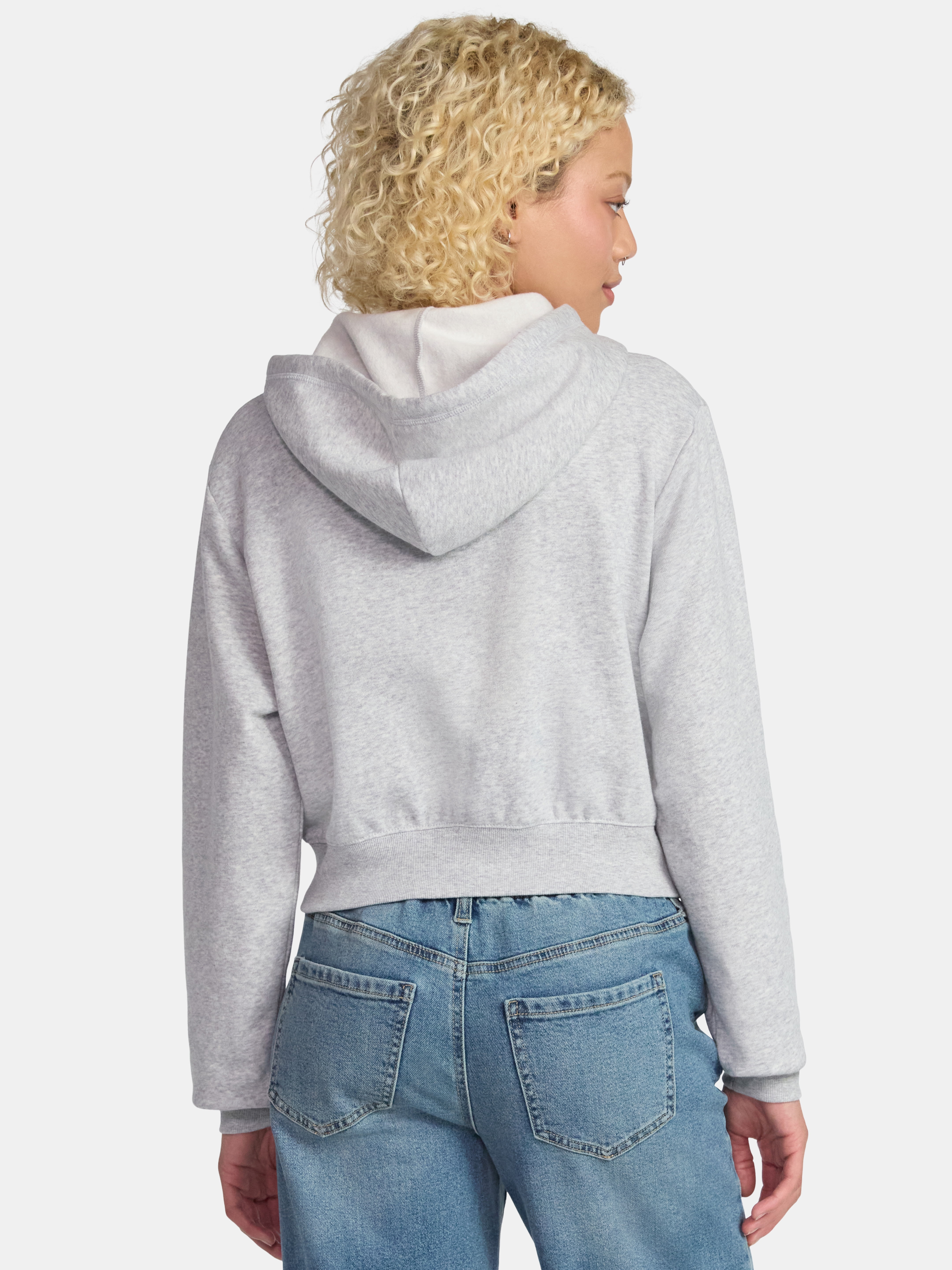 No Boundaries Cropped Fleece Zip Hoodie, Women’s