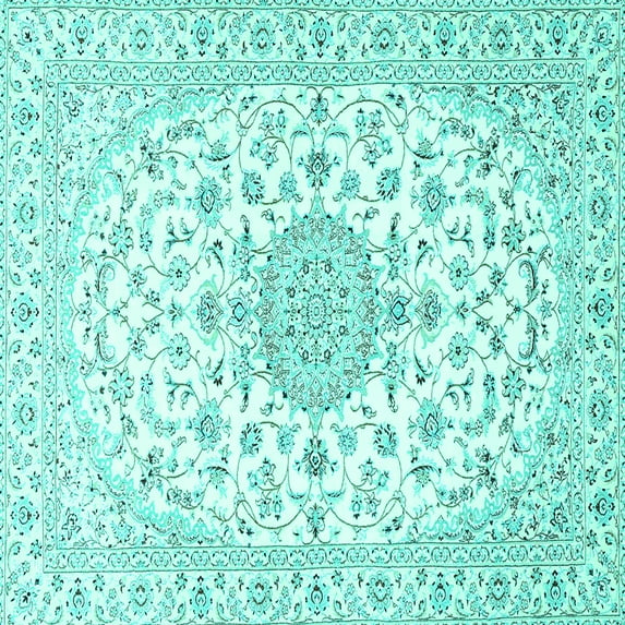 Ahgly Company Indoor Square Medallion Turquoise Blue Traditional Area Rugs, 5' Square