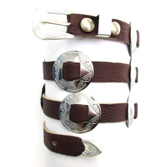 Western Hatband Hat Band Brown Leather with 10 Nickel Conchos New!