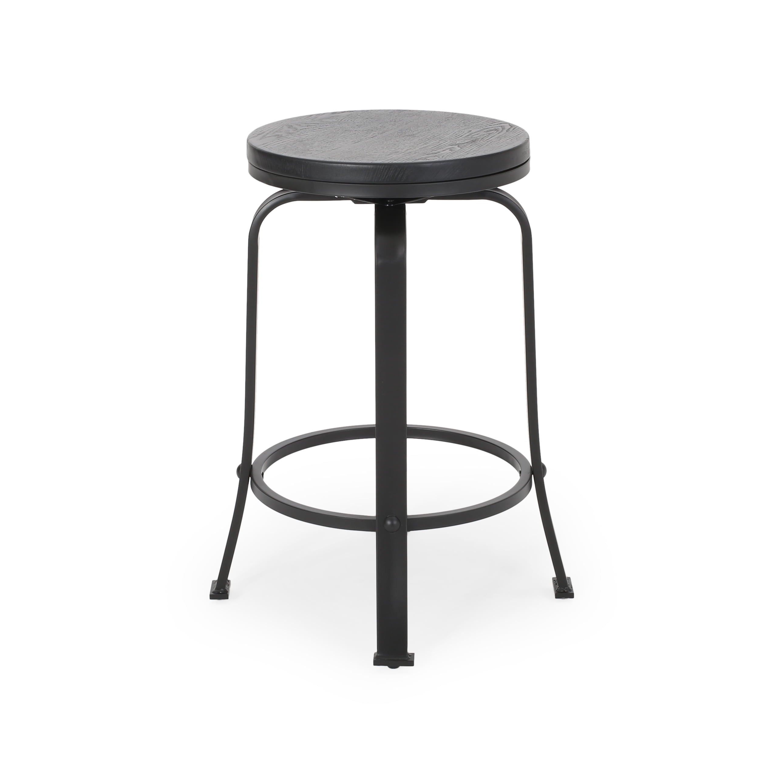Noble House Salome Modern Industrial Faux Wood Overlay Swiveling Counter Stool, Set of 2, Black